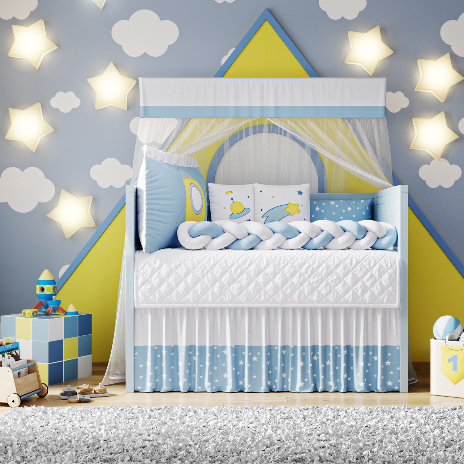 Kit Berço Trança Foguete Azul