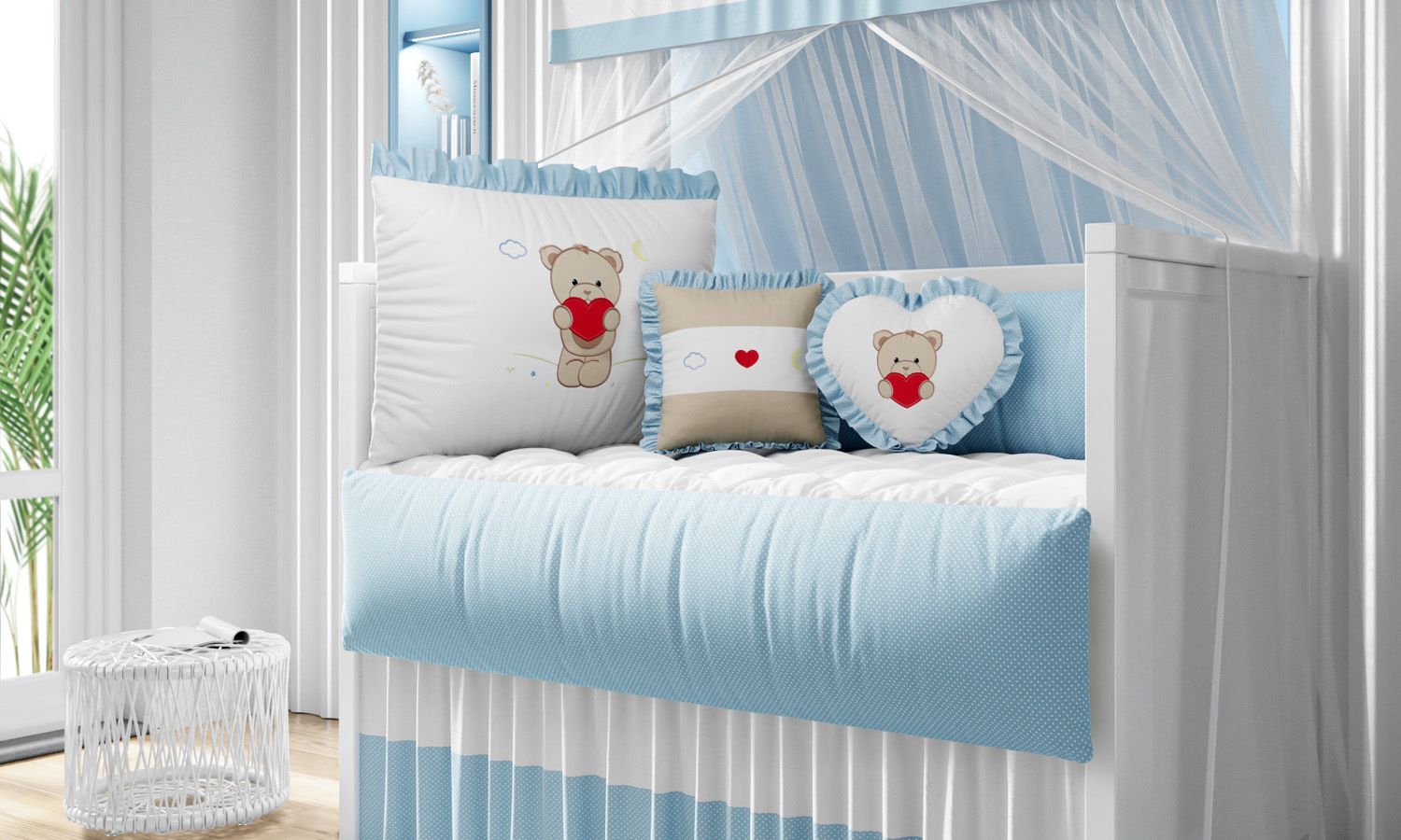 Kit Berço Ursinho Coração Azul