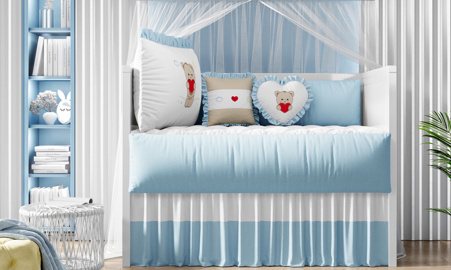 Kit Berço Ursinho Coração Azul