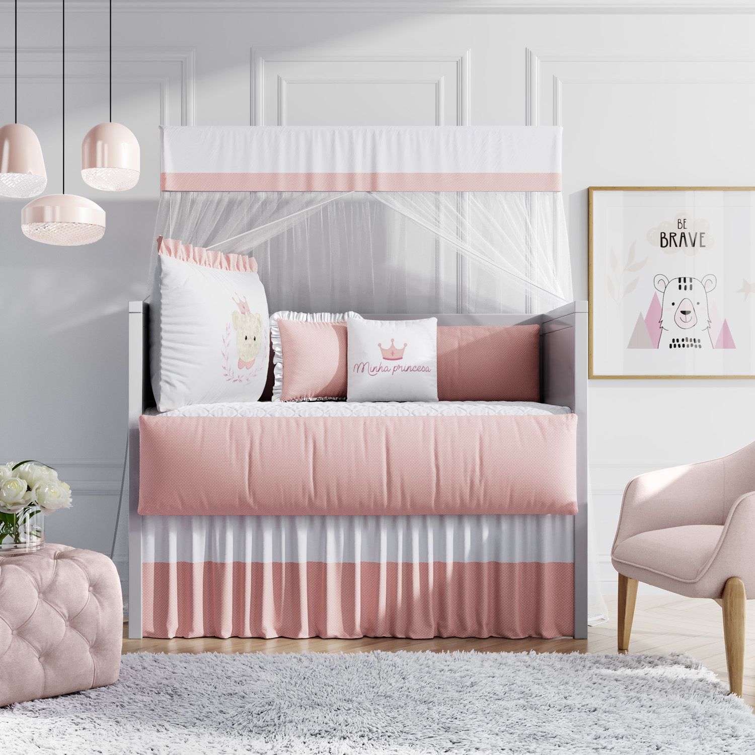 Kit Berço Princesa Ursinha Rosa