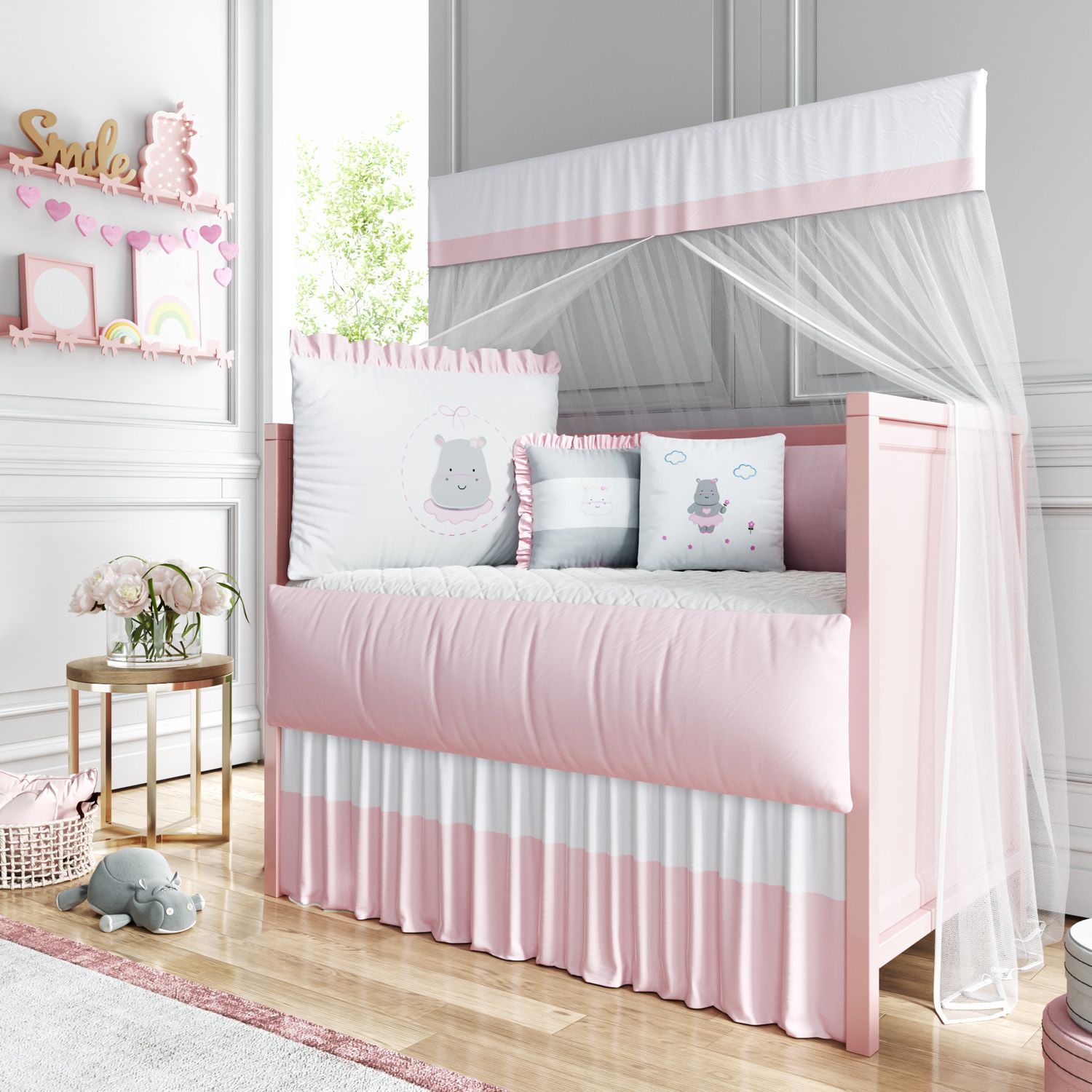 Kit Berço Hipopótamo Rosa
