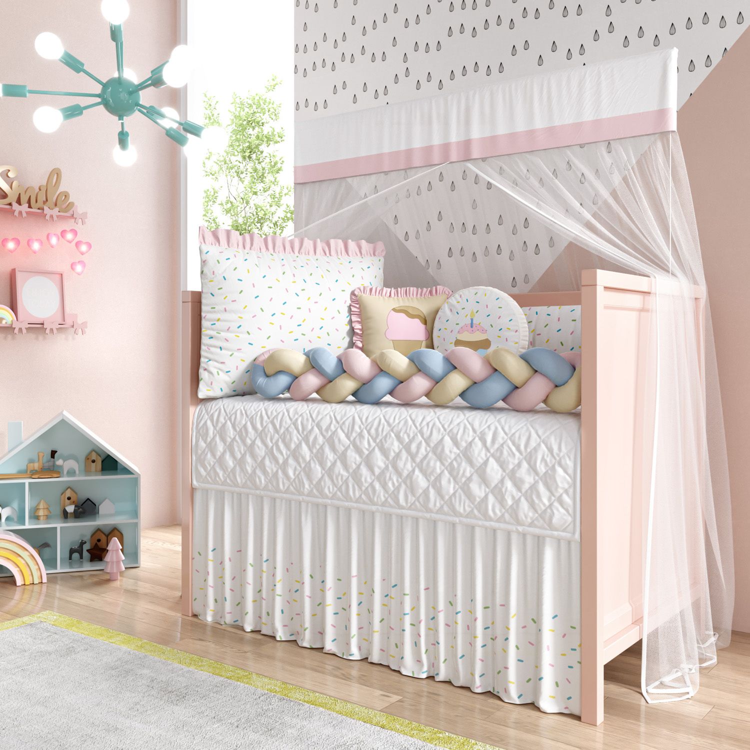 Kit Berço Trança Doce Sonho Rosa