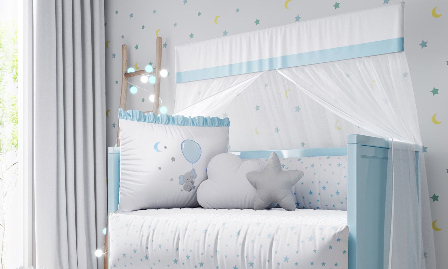 Kit Berço Sonhe Alto Elefantinho Azul