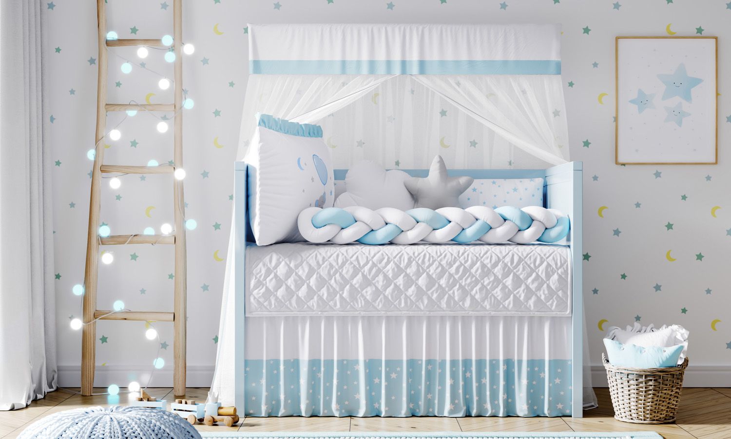 Kit Berço Trança Sonhe Alto Elefantinho Azul