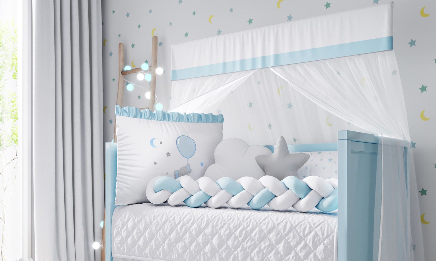 Kit Berço Trança Sonhe Alto Elefantinho Azul