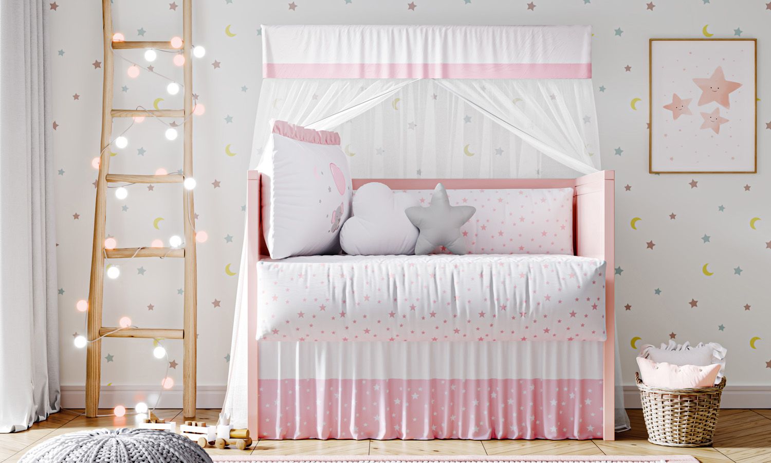 Kit Berço Sonhe Alto Elefantinha Rosa