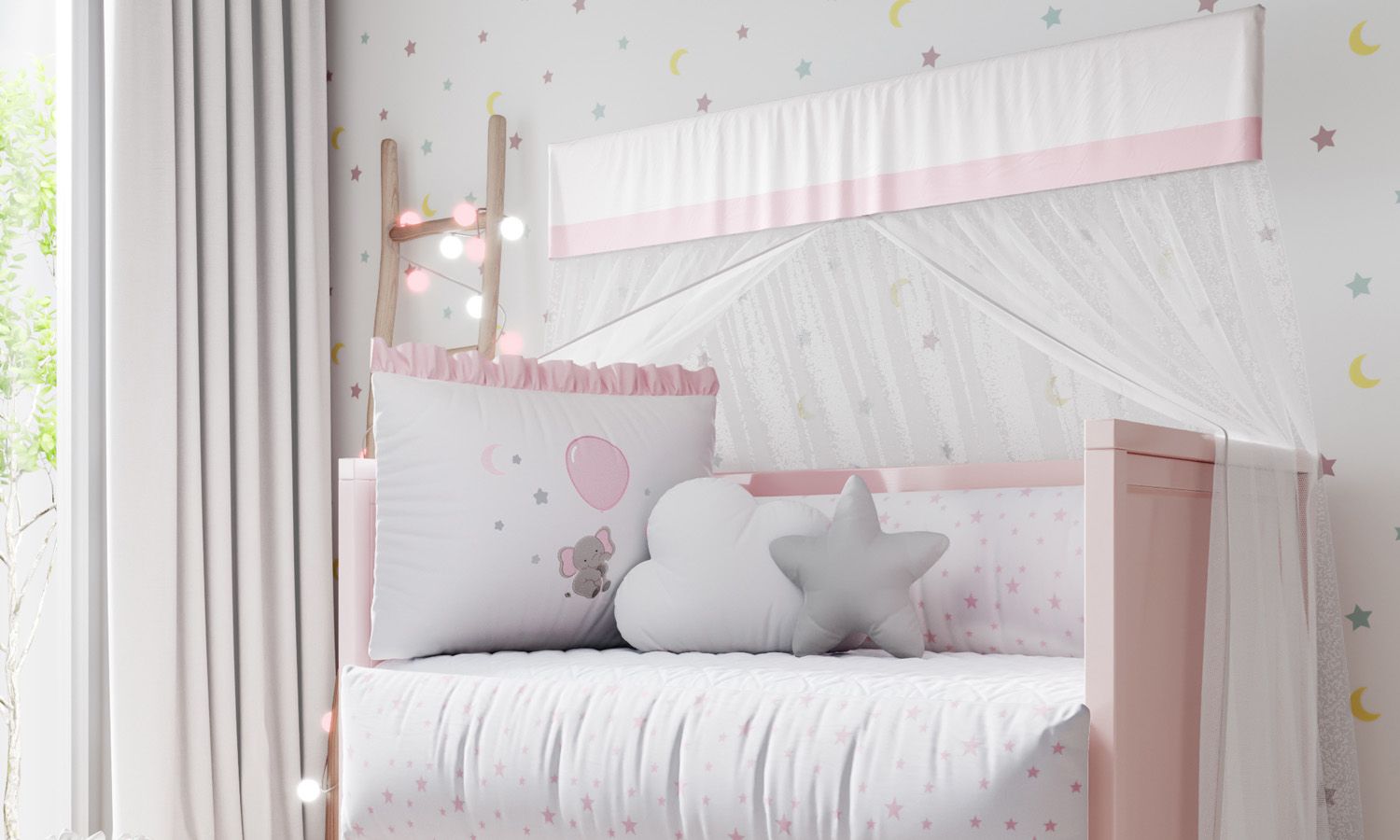 Kit Berço Sonhe Alto Elefantinha Rosa