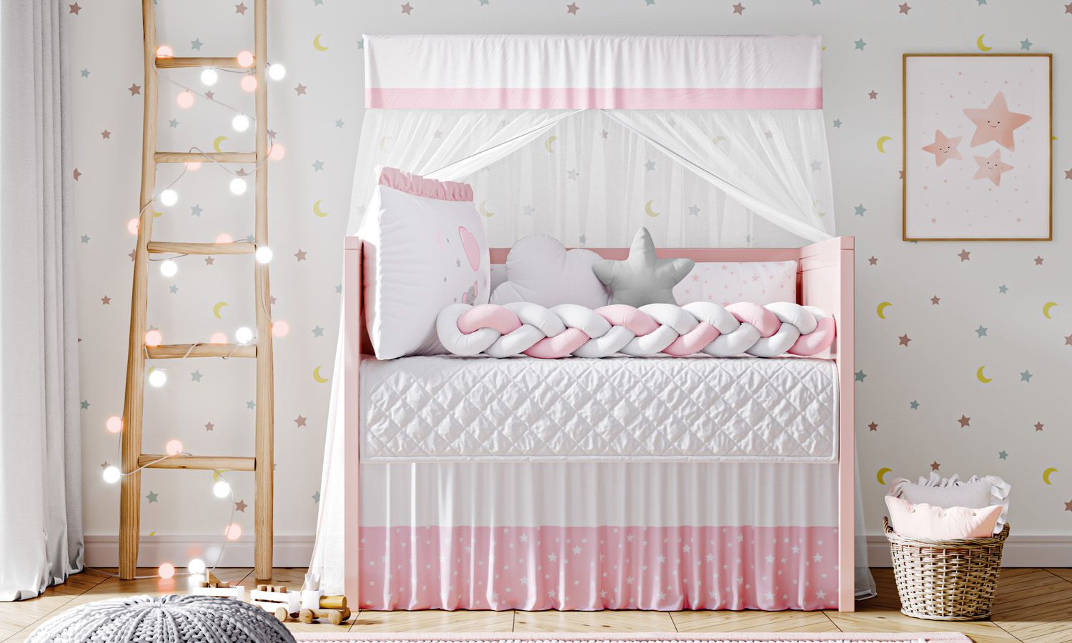 Kit Berço Trança Sonhe Alto Elefantinha Rosa