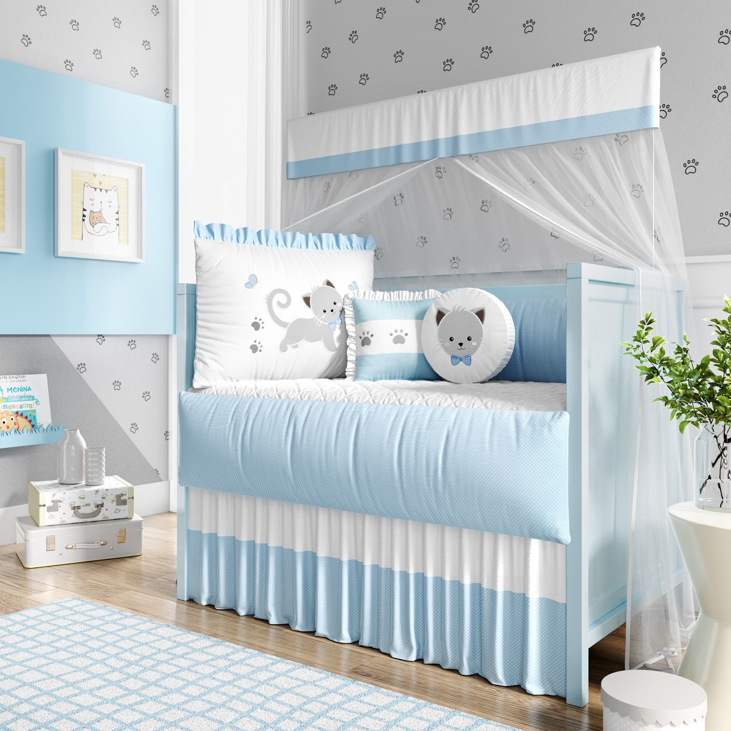 Kit Berço Gatinho Azul