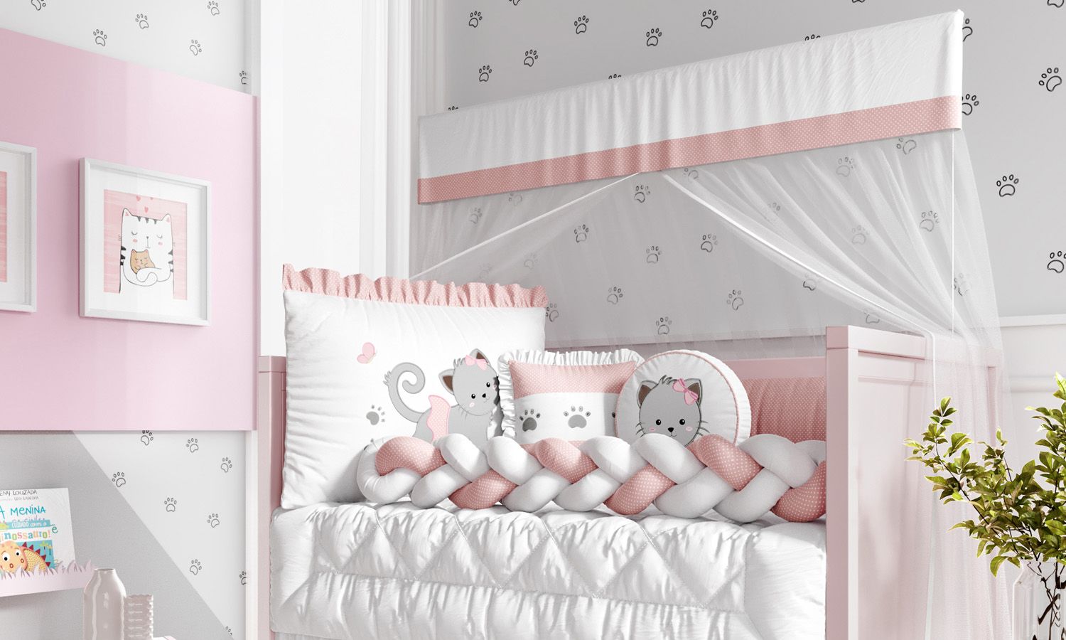 Kit Berço Trança Gatinha Rosa
