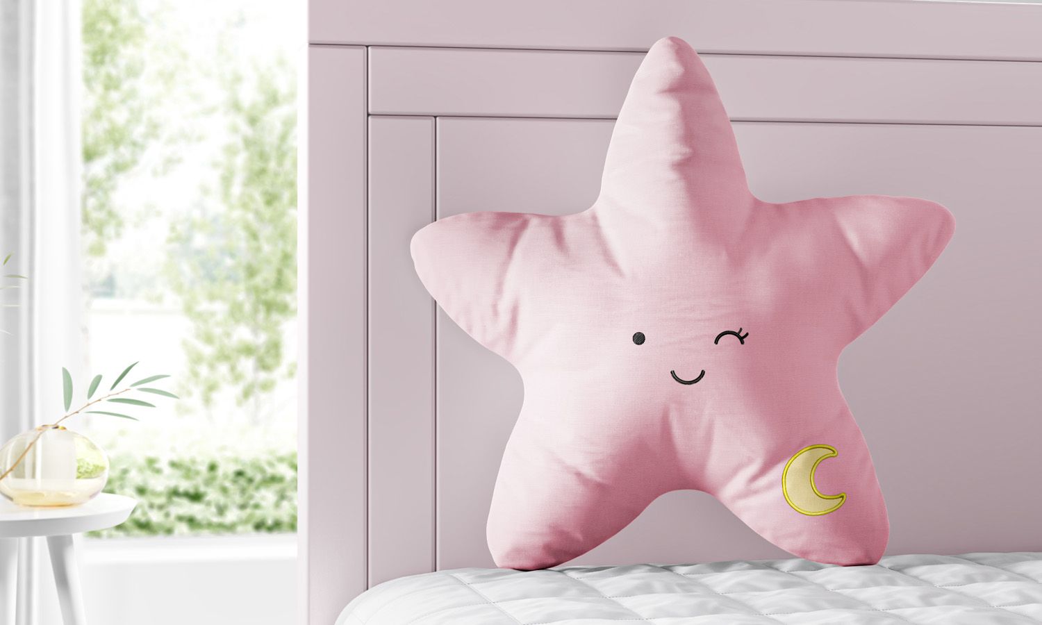 Almofada Amiguinha Estrela Lua Rosa e Amarelo 30cm