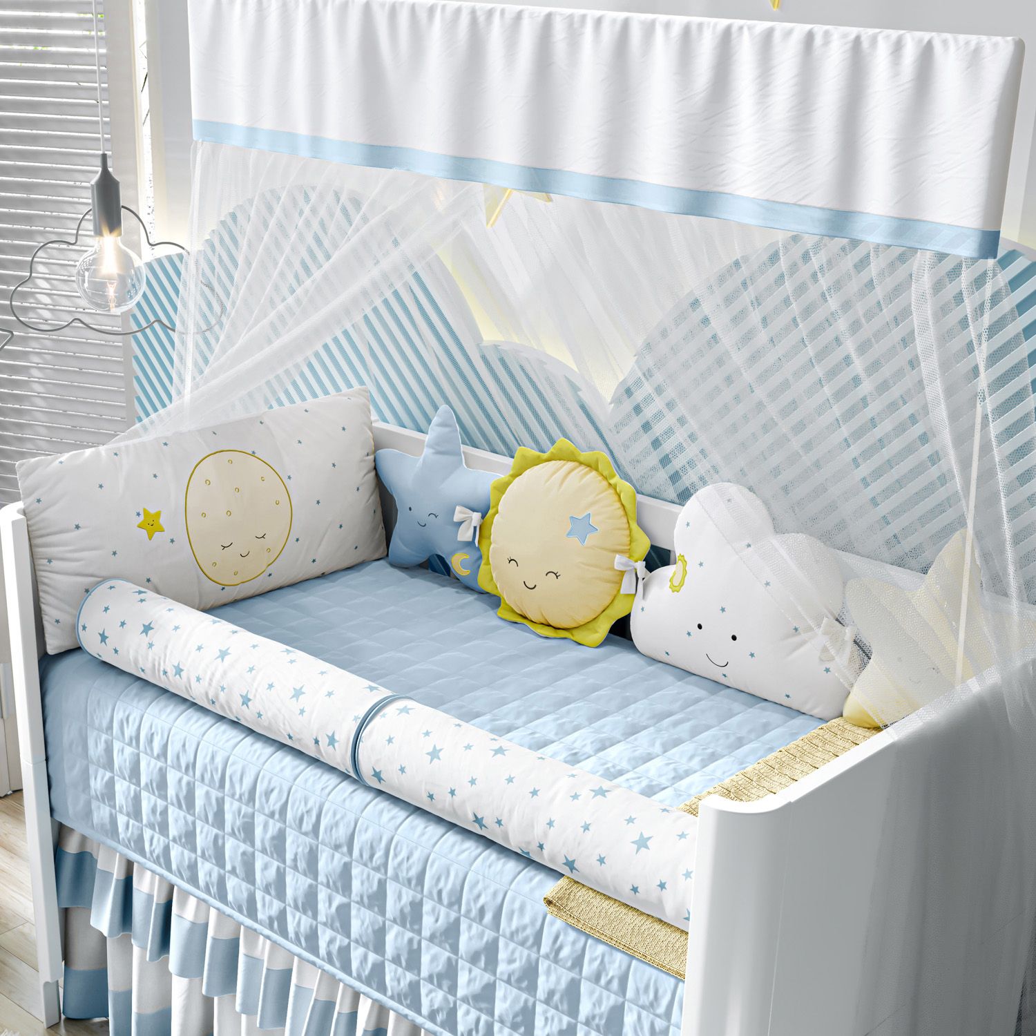 Kit Berço Amiguinhos Céu Amarelo e Cinza