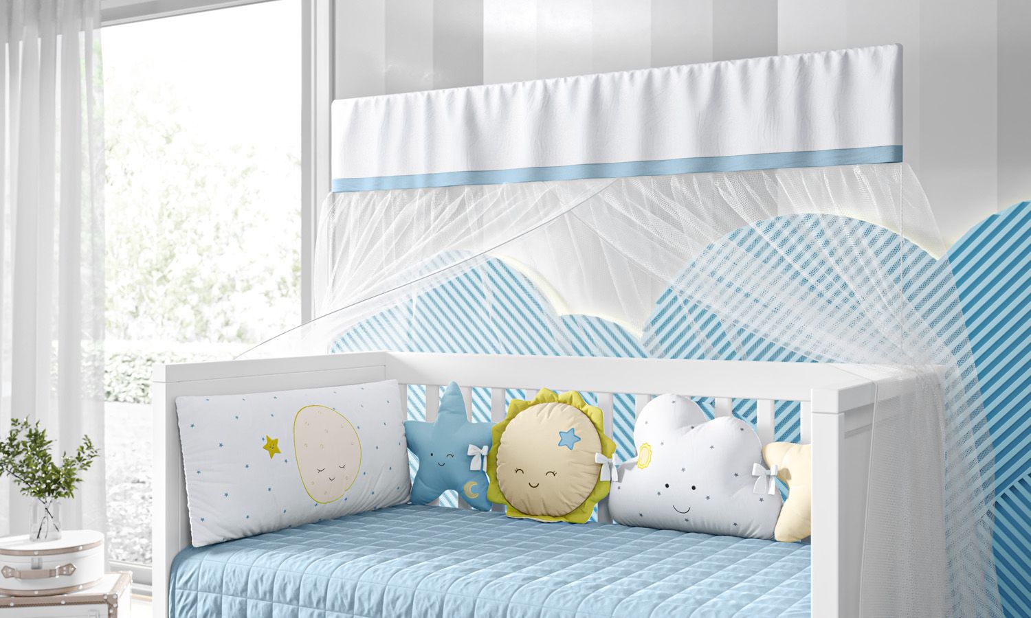 Kit Berço Amiguinhos Céu Amarelo e Cinza