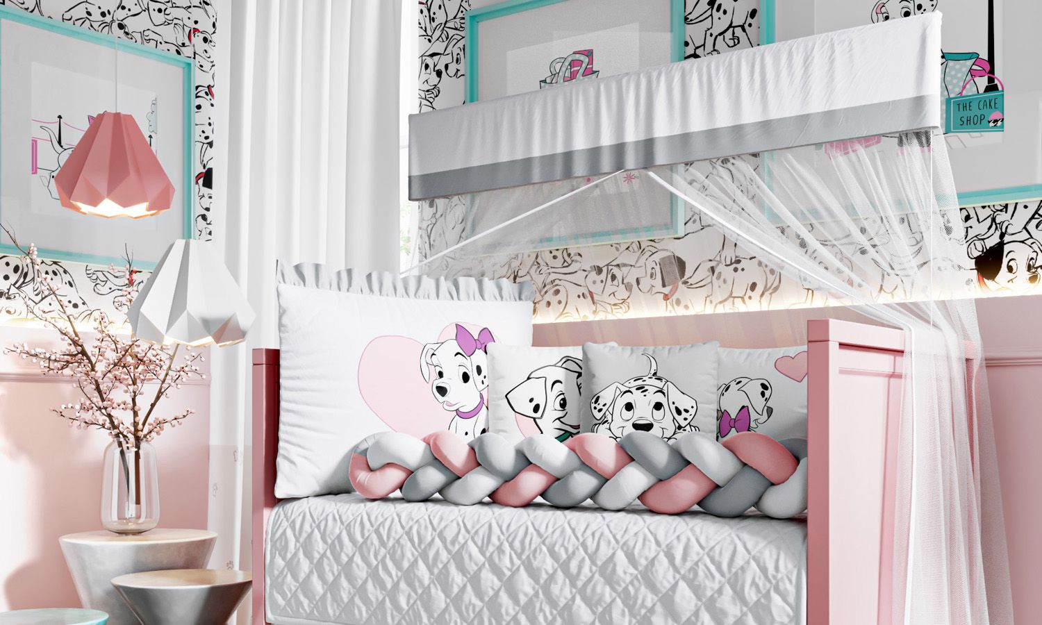 Kit Berço Trança 101 Dálmatas Rosa