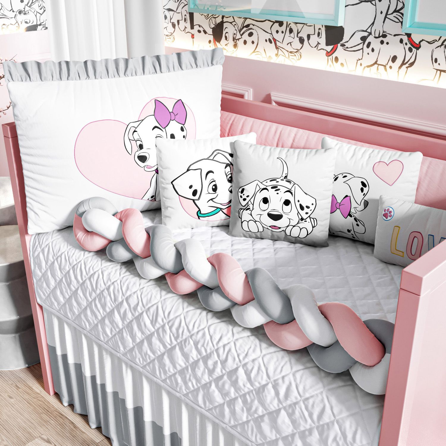 Kit Berço Trança 101 Dálmatas Rosa