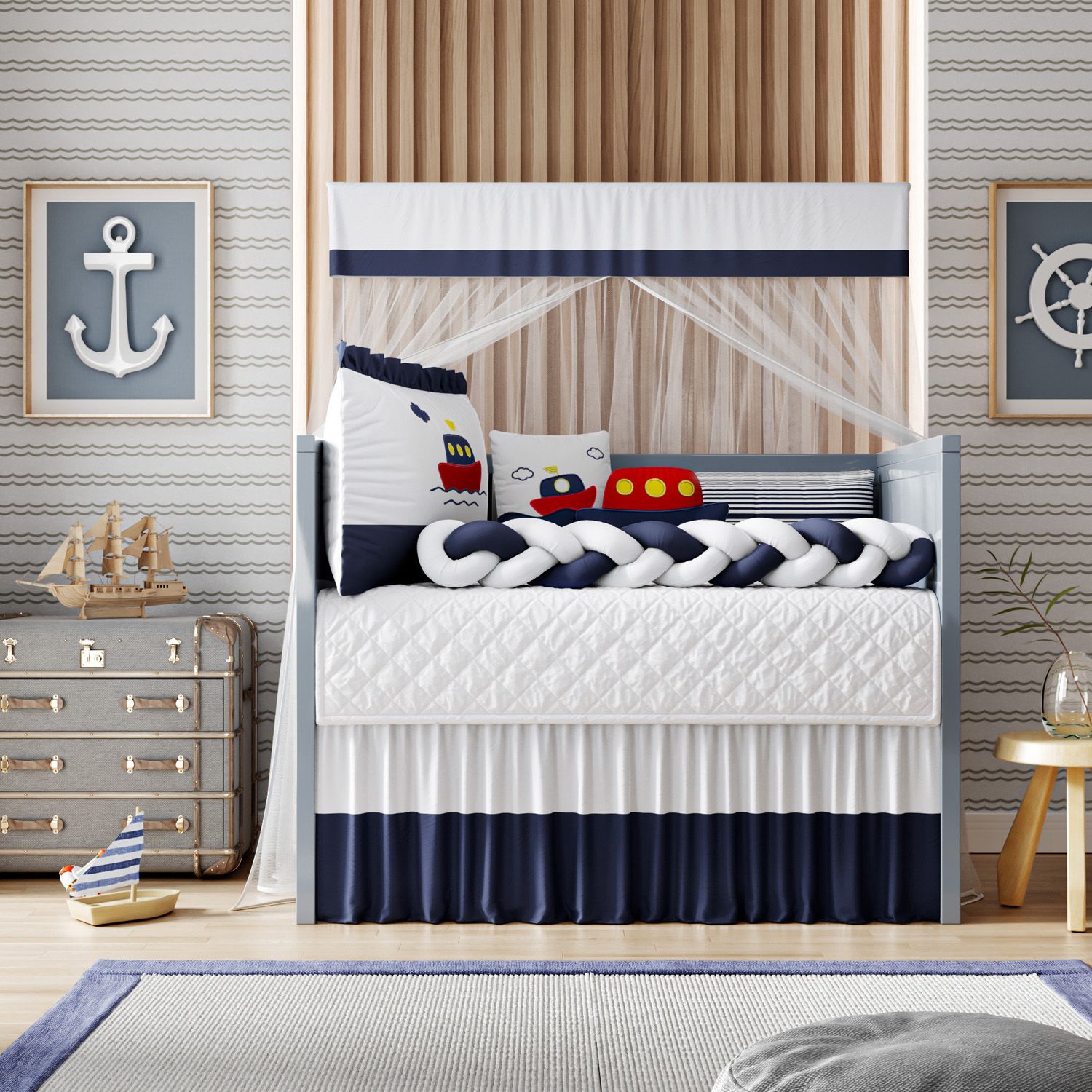 Kit Berço Trança Marinheiro Azul Marinho