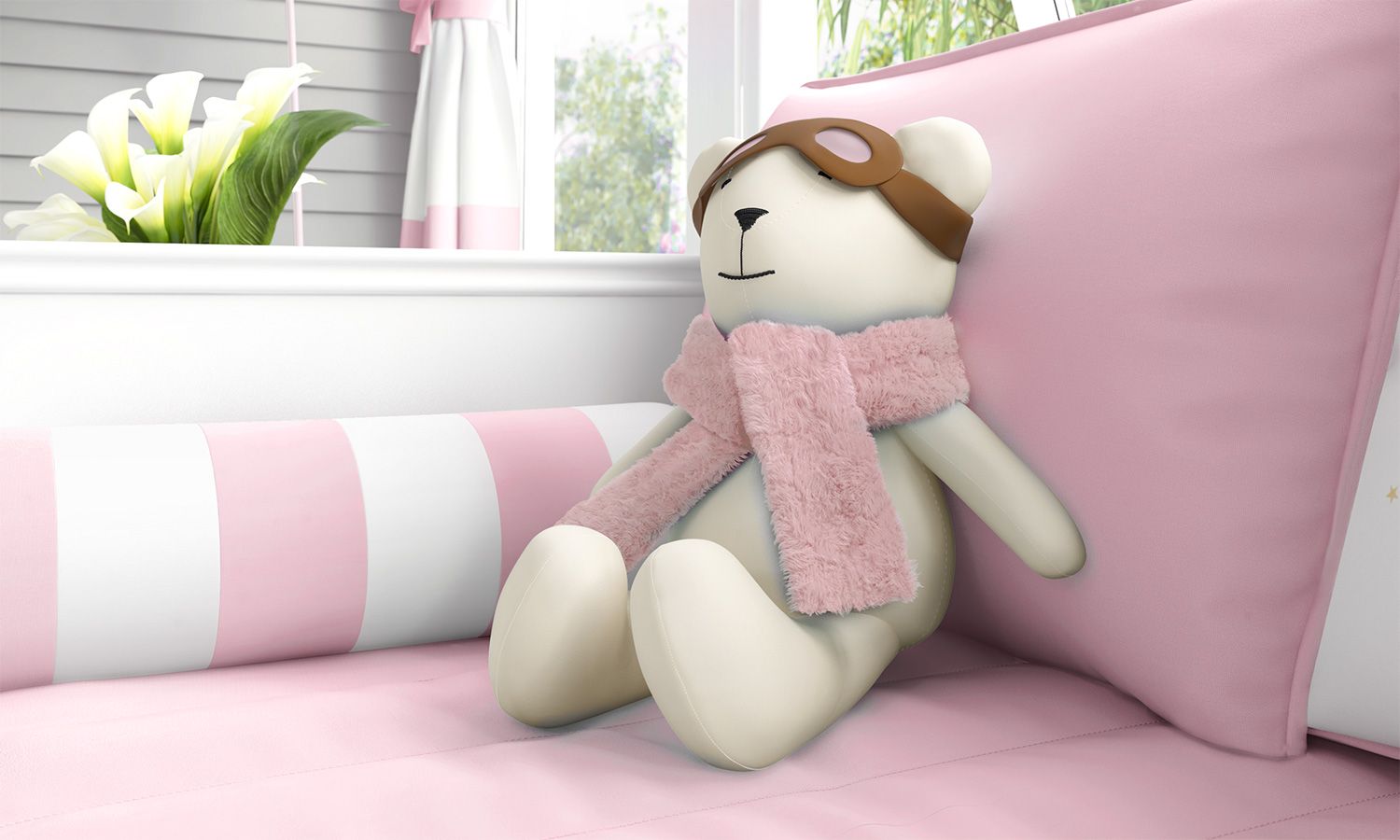 Ursinho Aviador com Óculos e Cachecol Azul Marinho 50cm