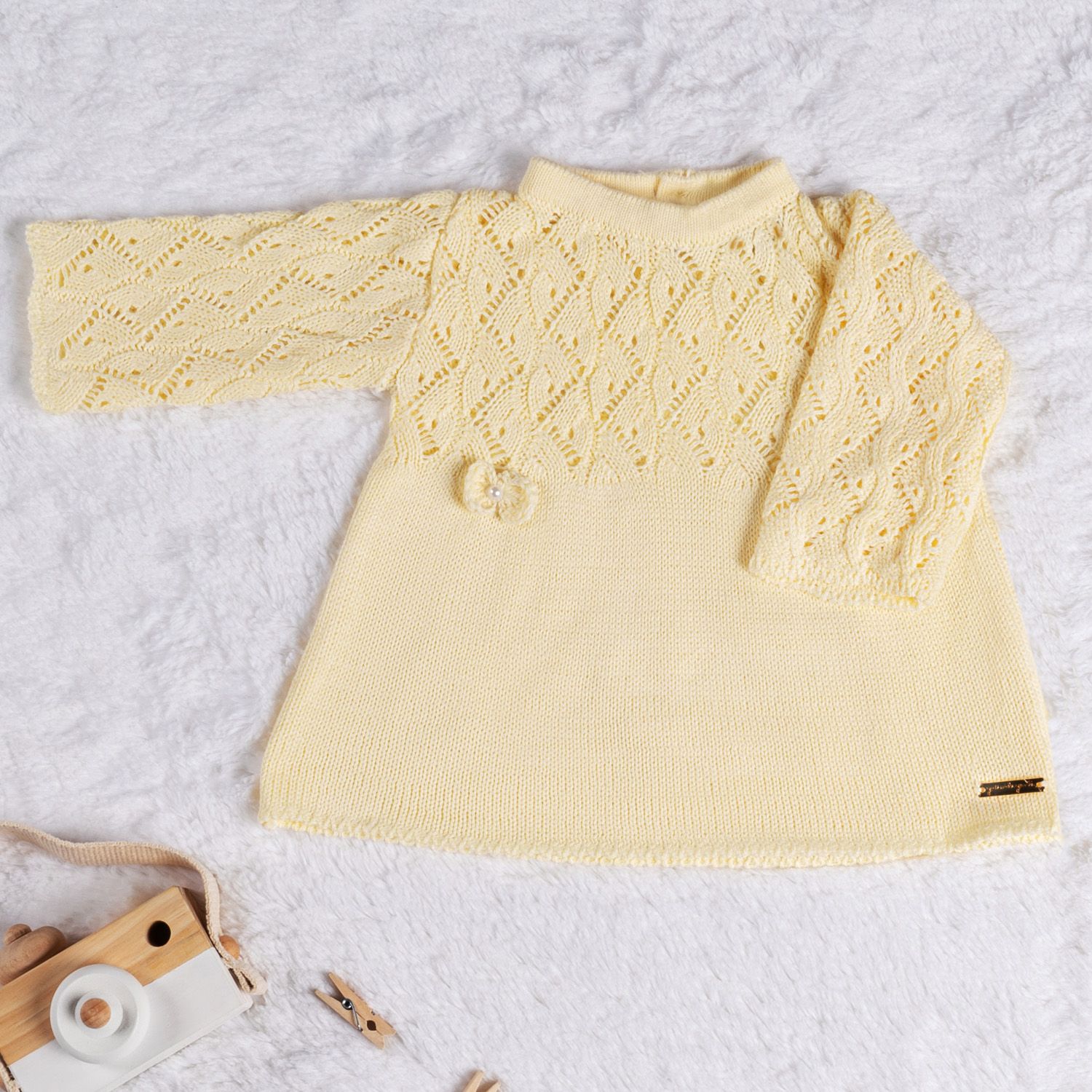 Vestido Tricot com Laços Amarelo Camomila