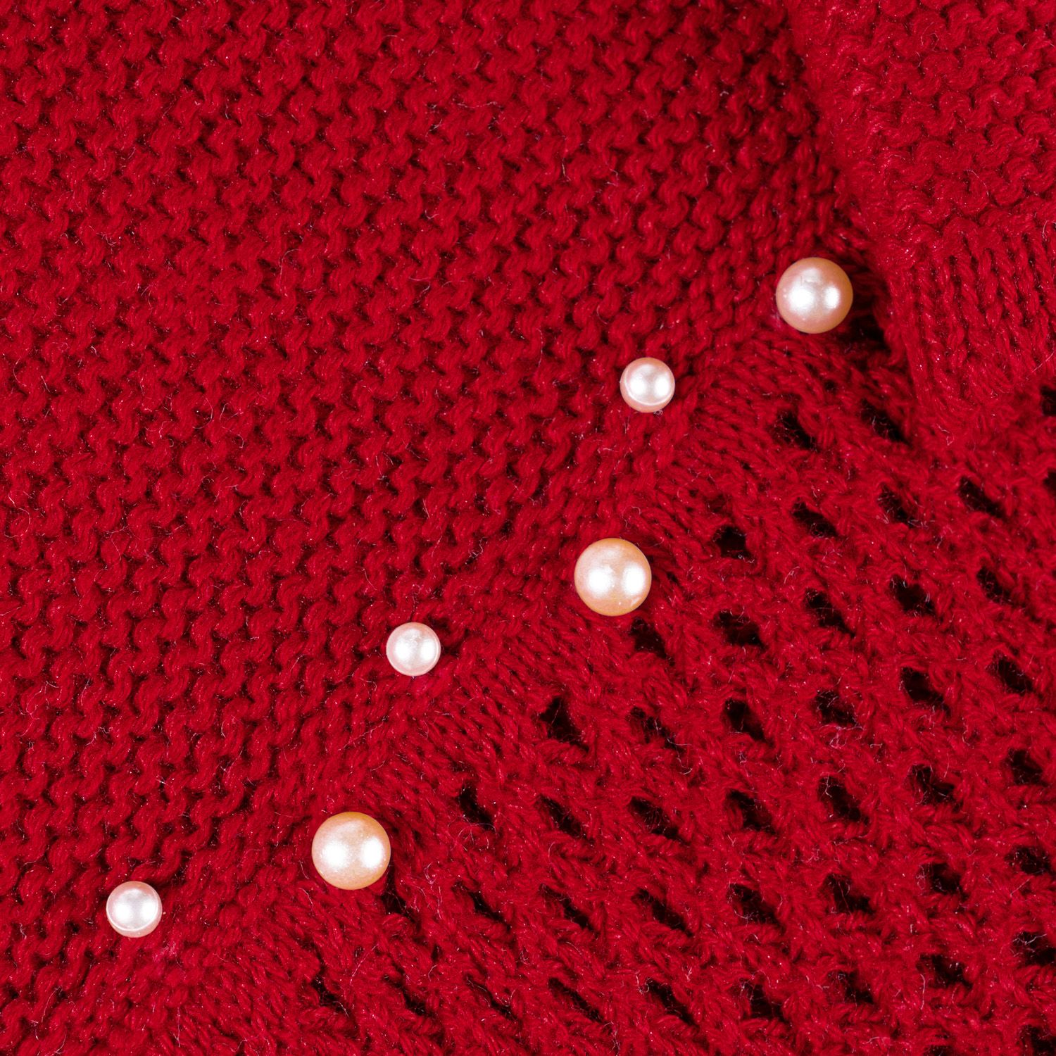 Vestido Tricot com Pérolas Vermelho