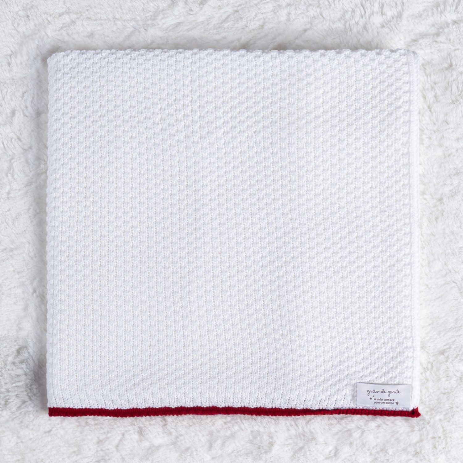 Manta Bebê Tricot Ponto Arroz Vermelho 80cm