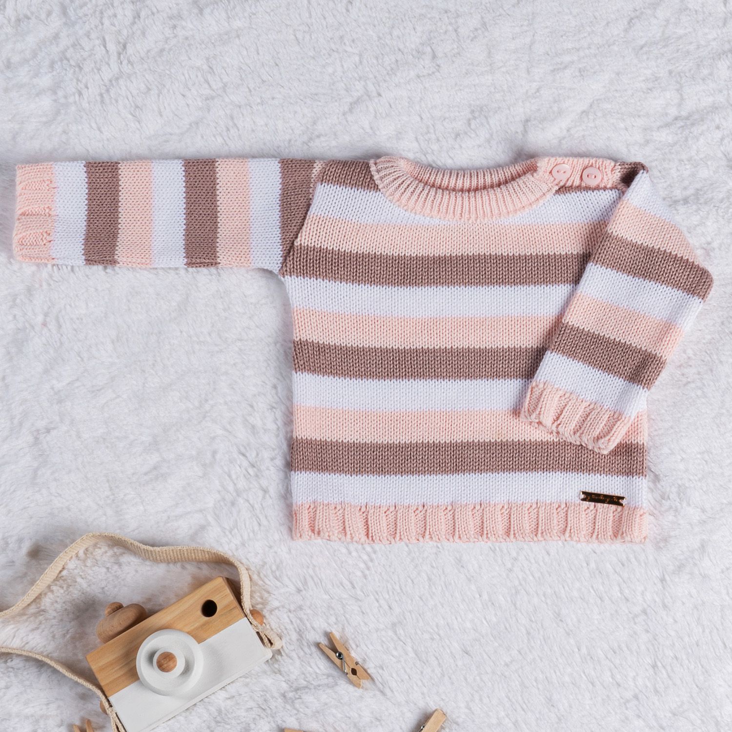 Casaquinho Tricot Listrado Rosa