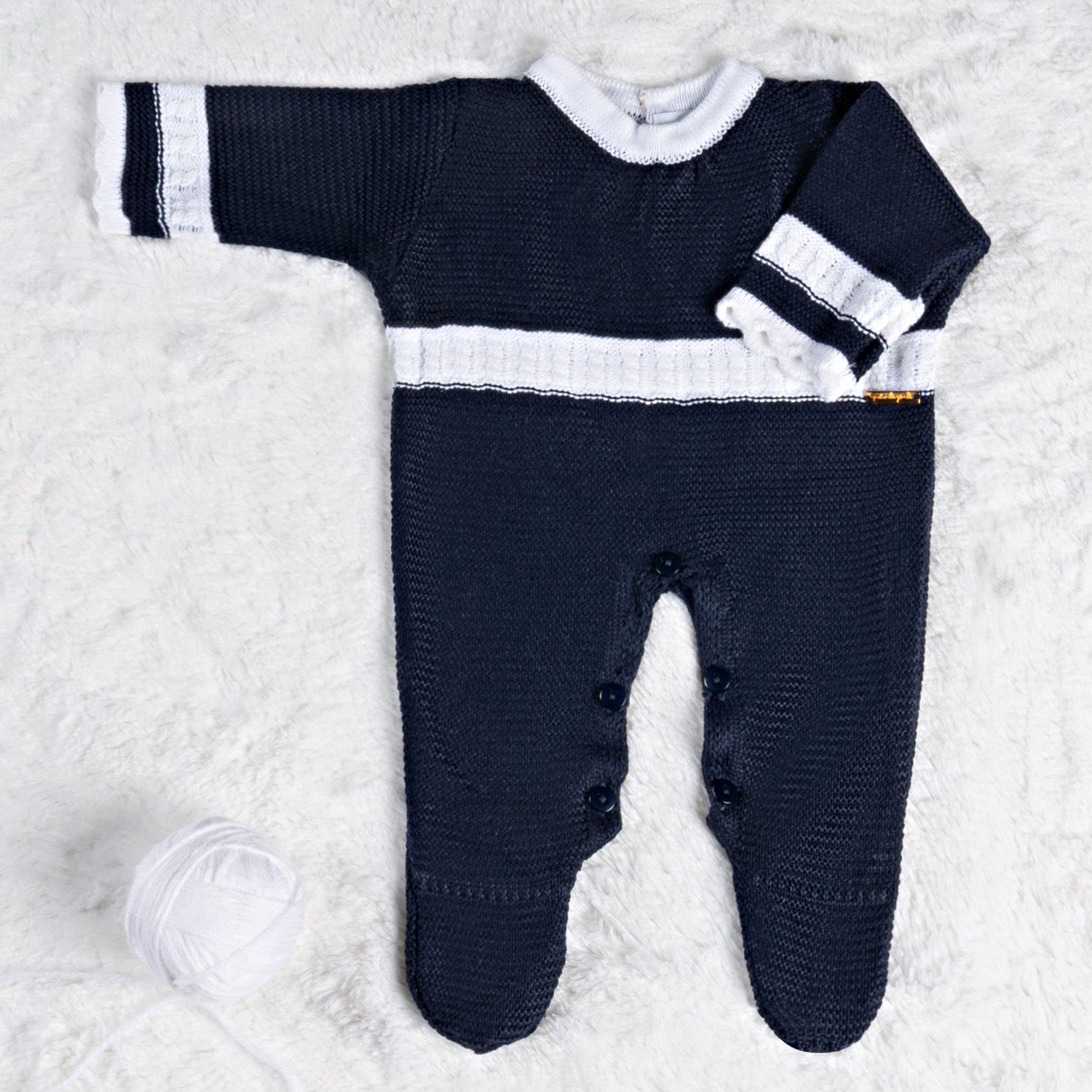 Saída Maternidade Tricot Macacão Azul Marinho 02 Peças