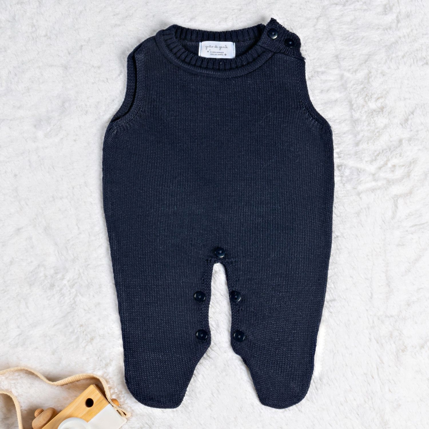 Saída Maternidade Tricot Degradê Listrado Azul Marinho 03 Peças