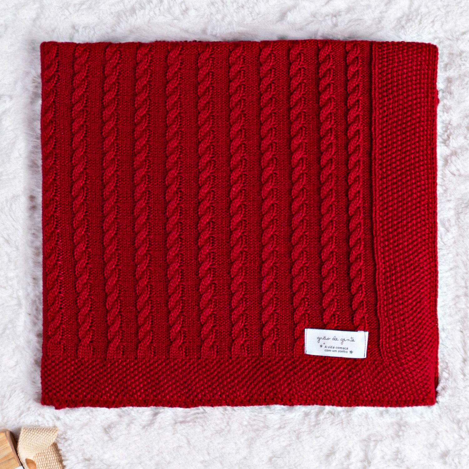 Saída Maternidade Tricot Trança e Pérola Vermelho 02 Peças