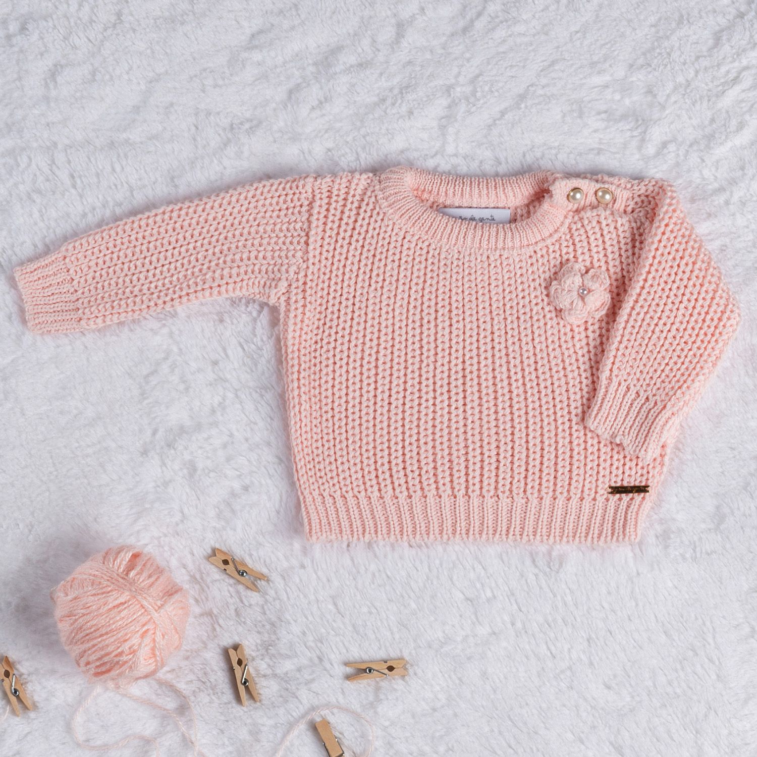 Saída Maternidade Tricot Menina Flor Rosa 02 peças