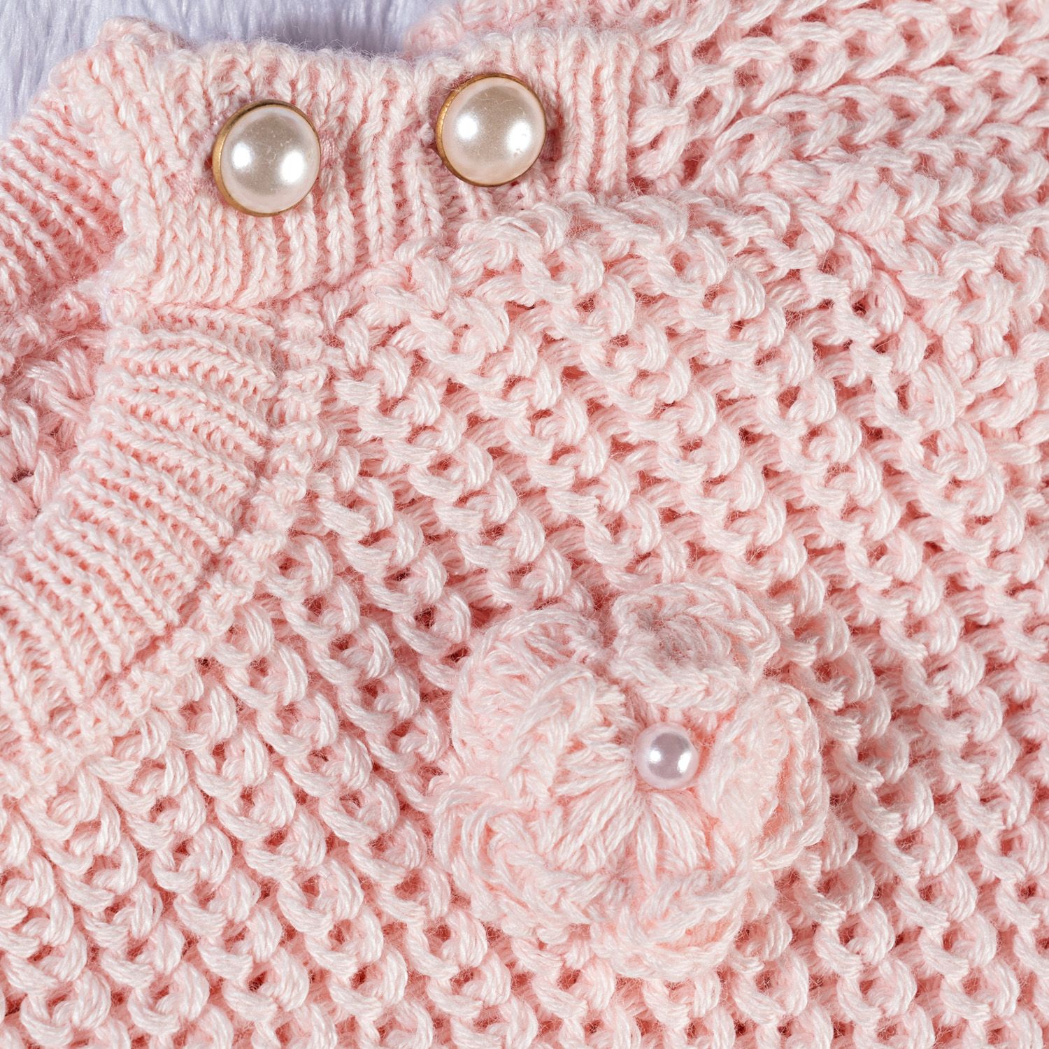 Saída Maternidade Tricot Menina Flor Rosa 02 peças