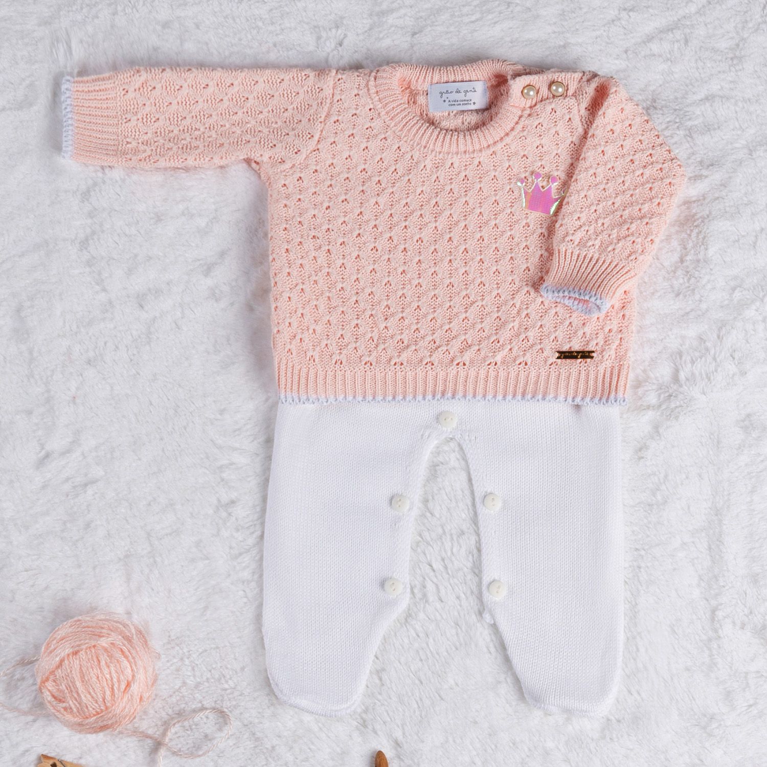 Saída Maternidade Tricot Realeza Rosa 02 Peças