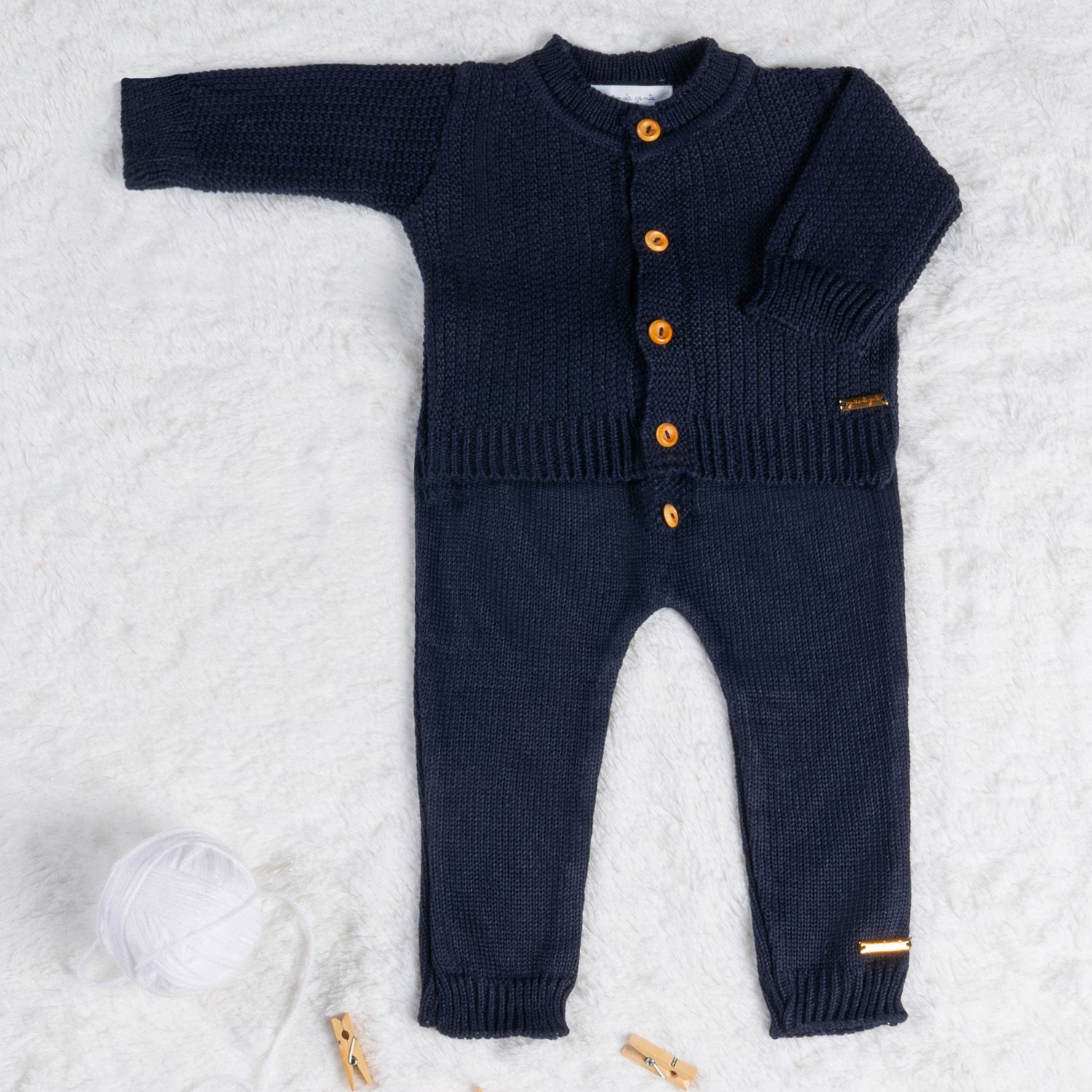 Saída Maternidade Tricot Conjunto Clássico Cinza Macaron 02 Peças