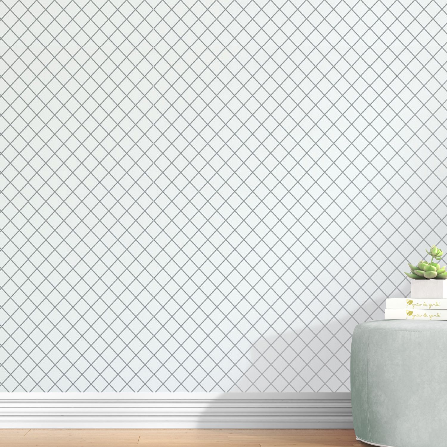 Papel de Parede Diagonal Branco e Preto 3m