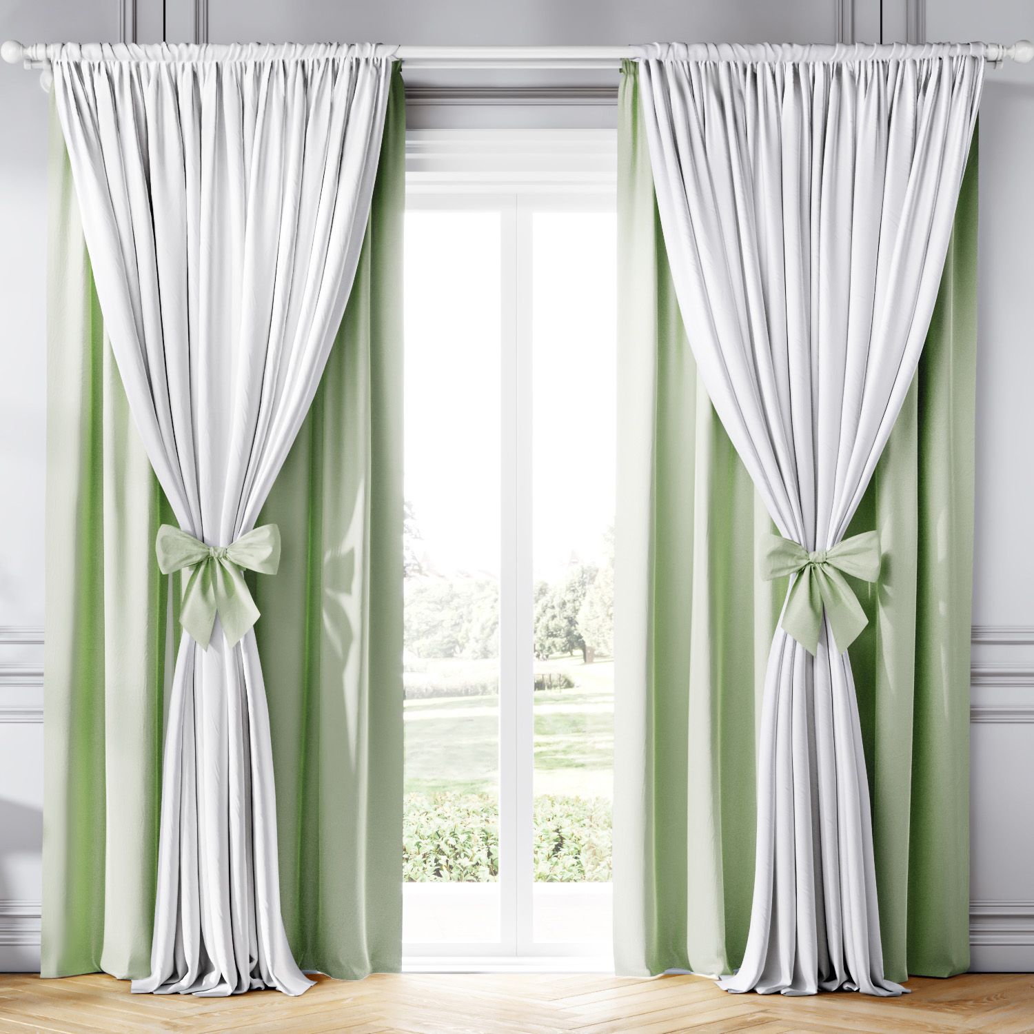 Cortina Clássica com Laços Rosa e Branco