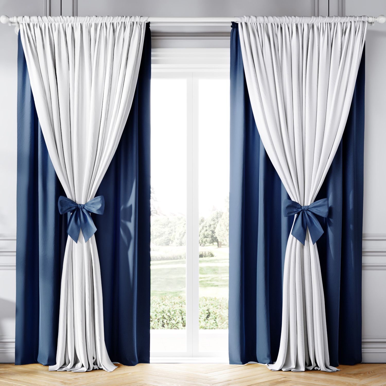 Cortina Clássica com Laços Rosa e Branco