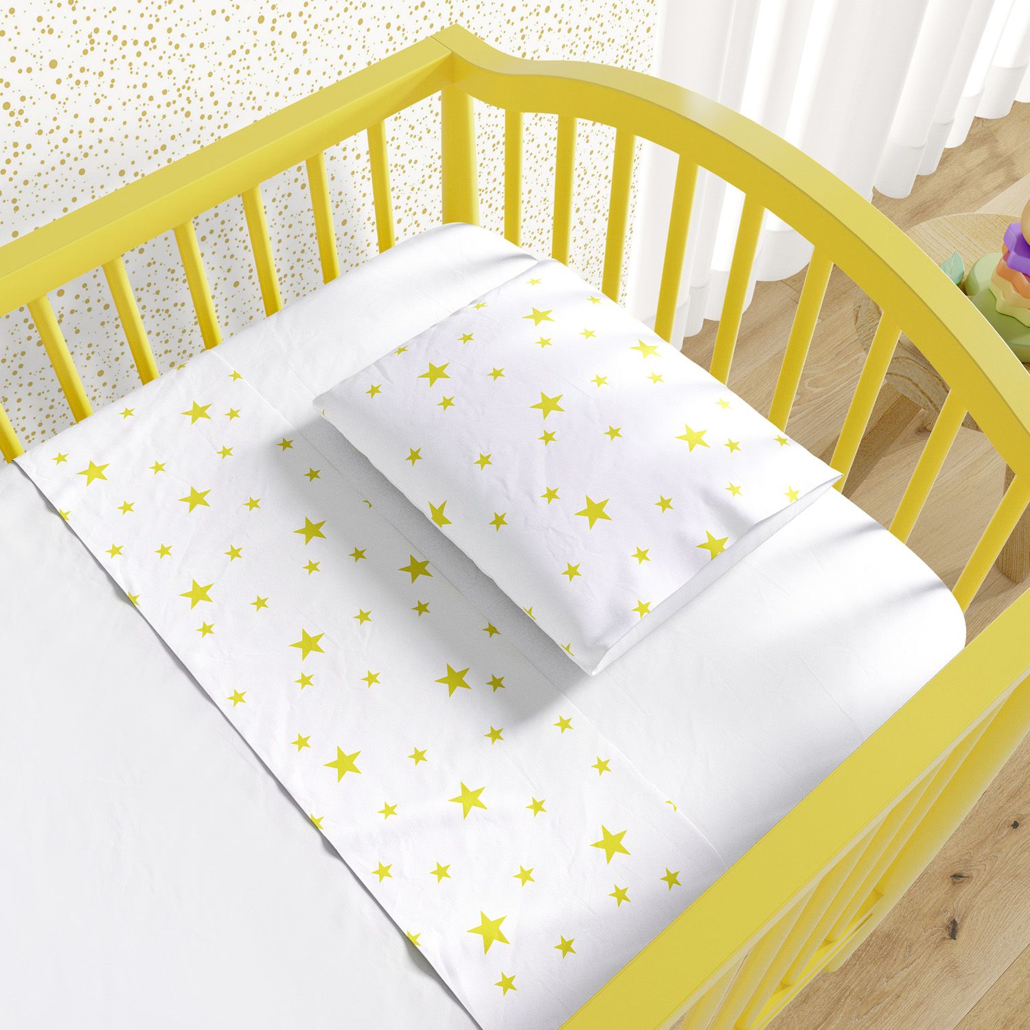 Jogo de Lençol Berço Estrelinhas Amarelo 3 peças
