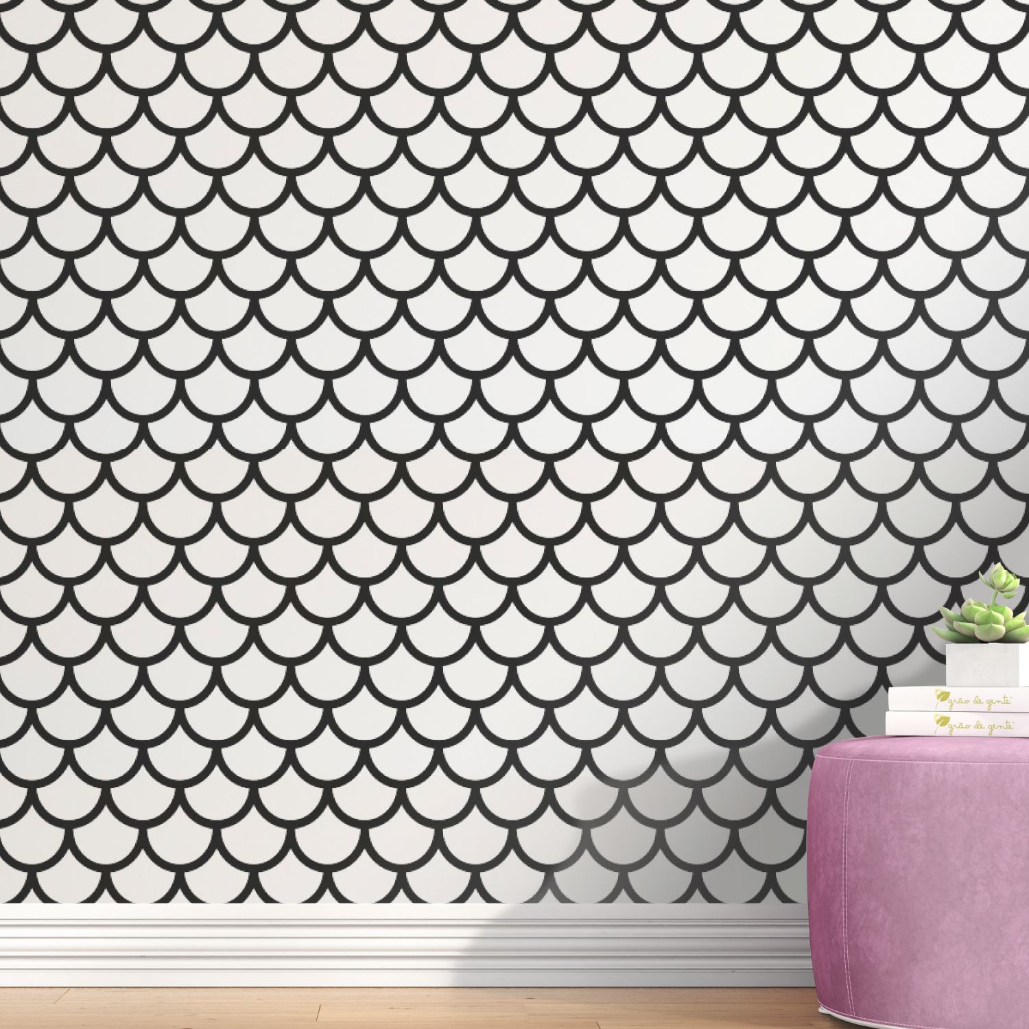 Papel de Parede Escamas Preto e Branco 3m