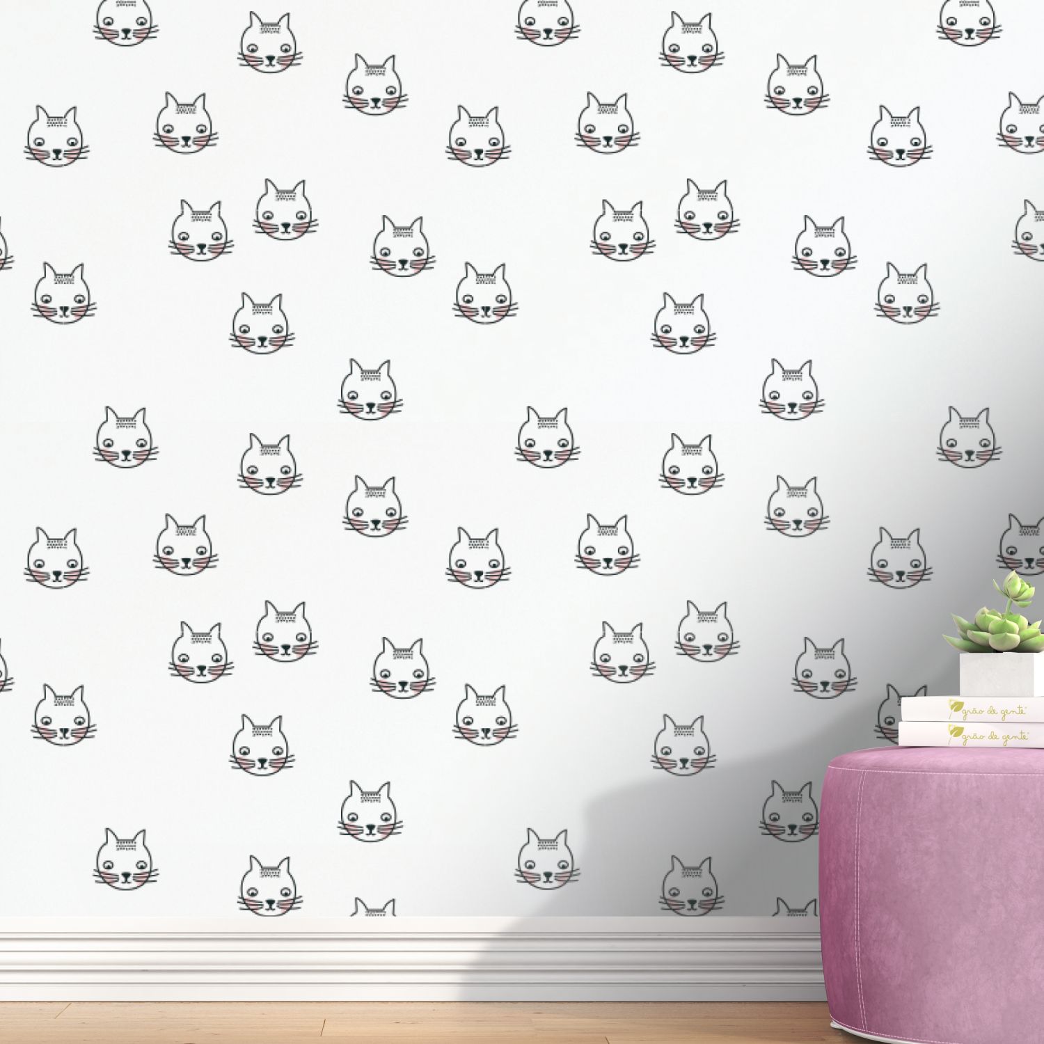 Papel de Parede Gatinho Branco e Preto 3m