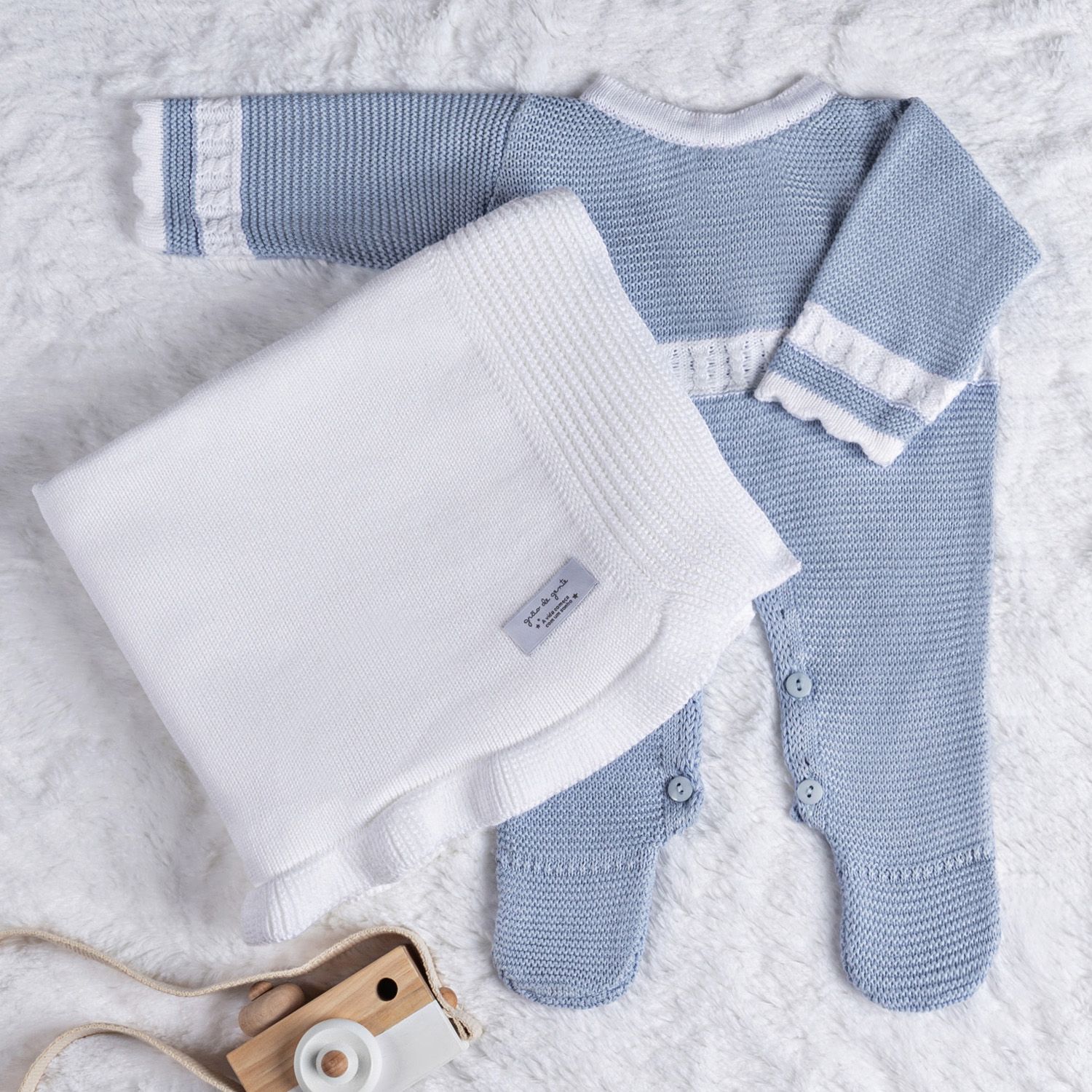 Saída Maternidade Tricot Macacão Azul Topázio 02 Peças