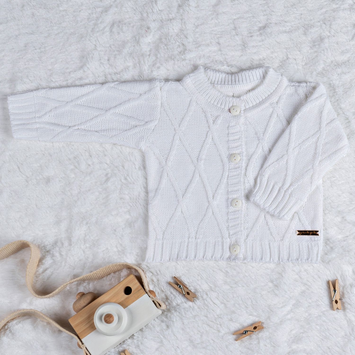 Saída Maternidade Tricot Casaquinho Branco Chantilly 03 Peças