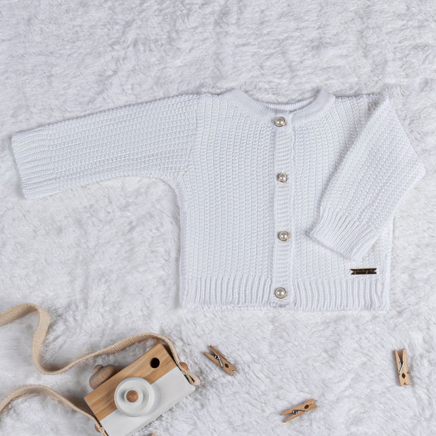 Saída Maternidade Tricot Calça e Casaquinho Branco Chantilly 02 Peças