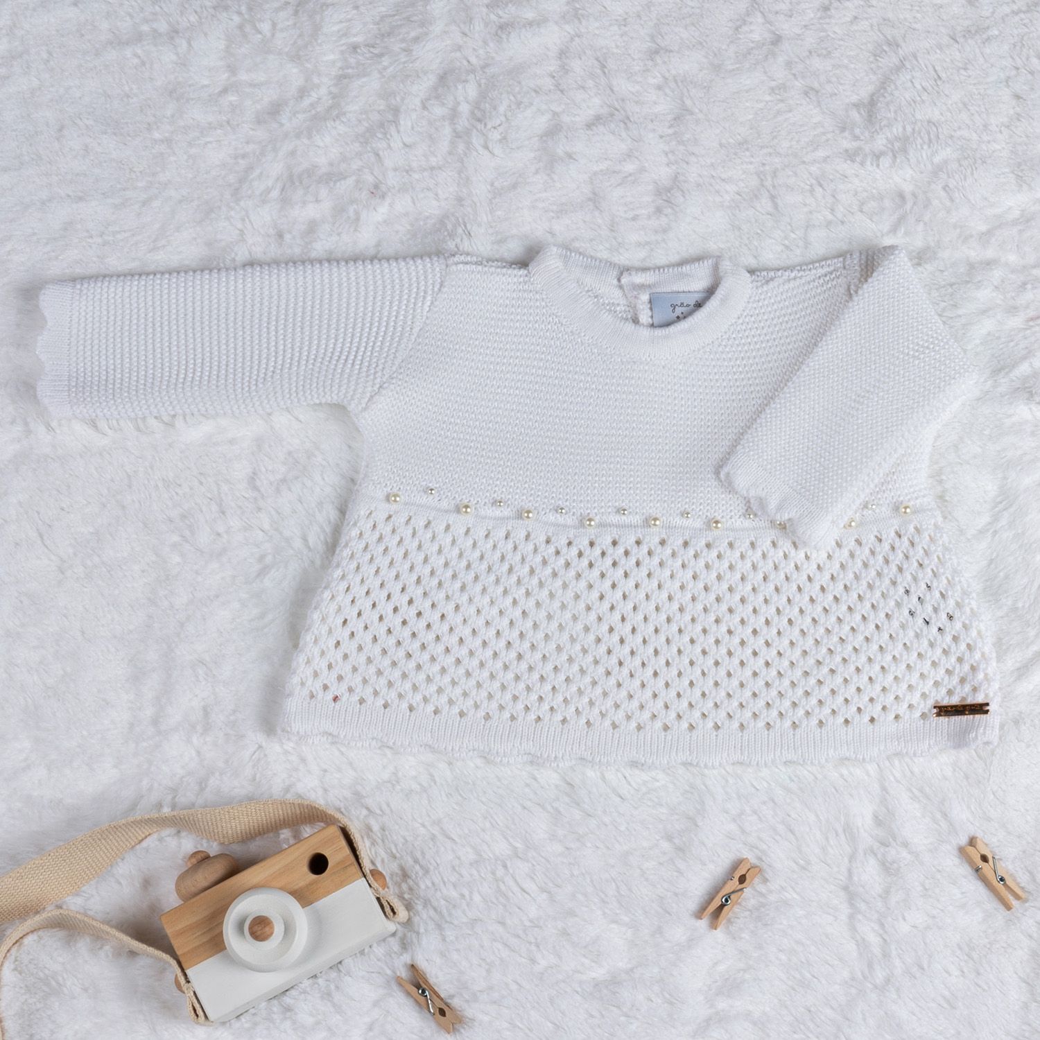 Saída Maternidade Tricot Vestido com Pérolas Vermelho 02 Peças