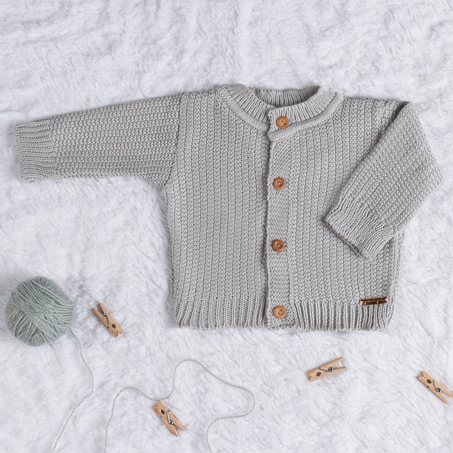 Saída Maternidade Tricot Conjunto Clássico Cinza Macaron 02 Peças