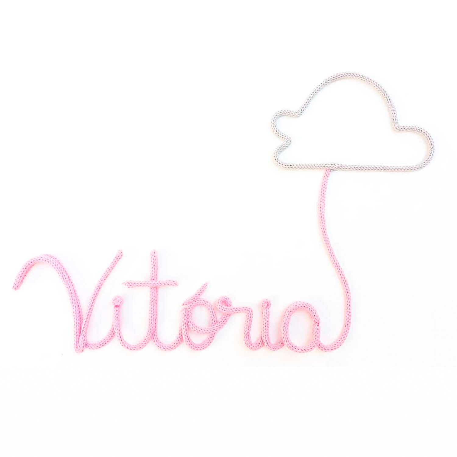 Nome Tricotin Personalizado Nuvem Cinza e Rosa (até 6 letras)