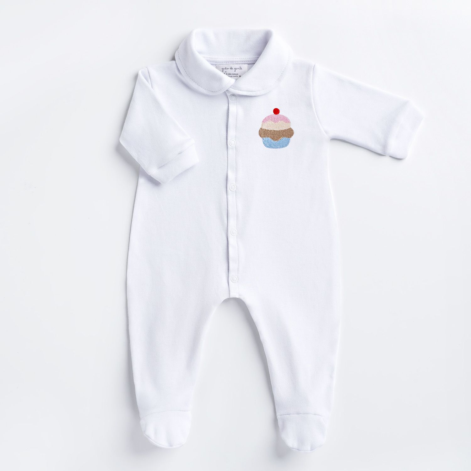 Macacão Longo Bordado Cupcake Branco