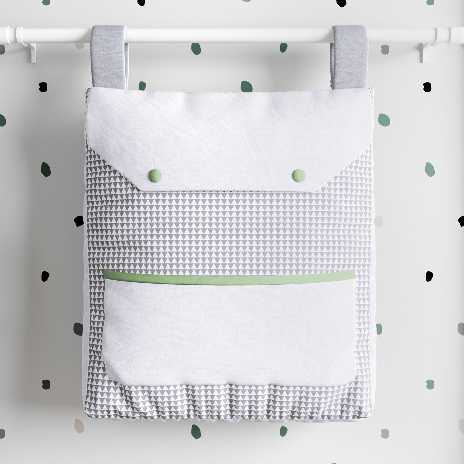 Porta Fraldas Varão Geométrico Triângulo Cinza e Verde