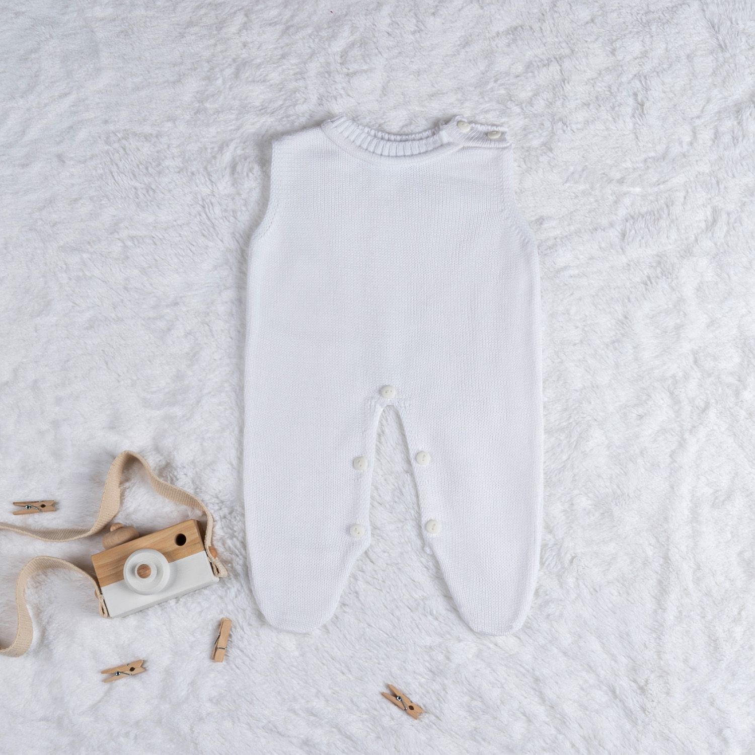 Saída Maternidade Tricot Listra Branco e Verde 02 Peças