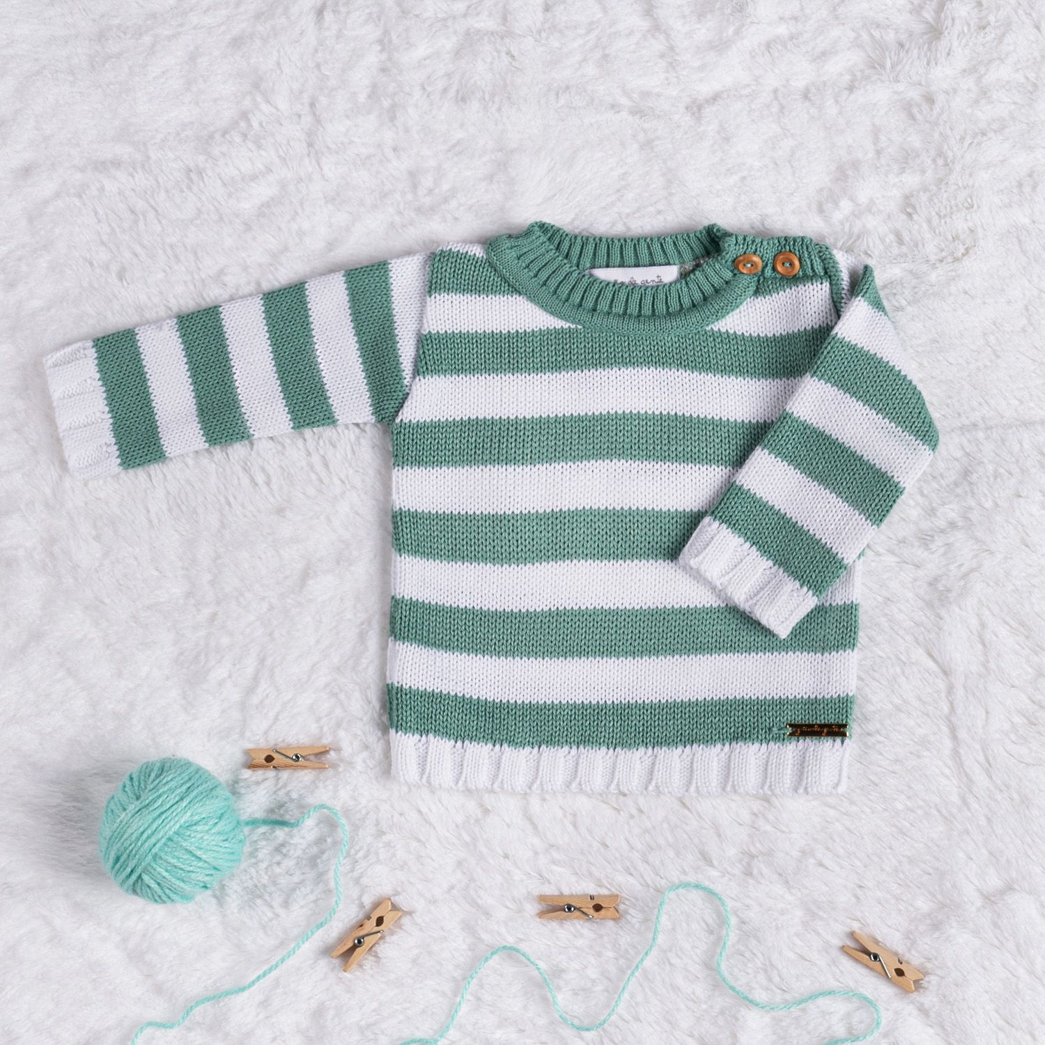 Saída Maternidade Tricot Casaquinho Neutro Chic Verde e Branco 02 Peças