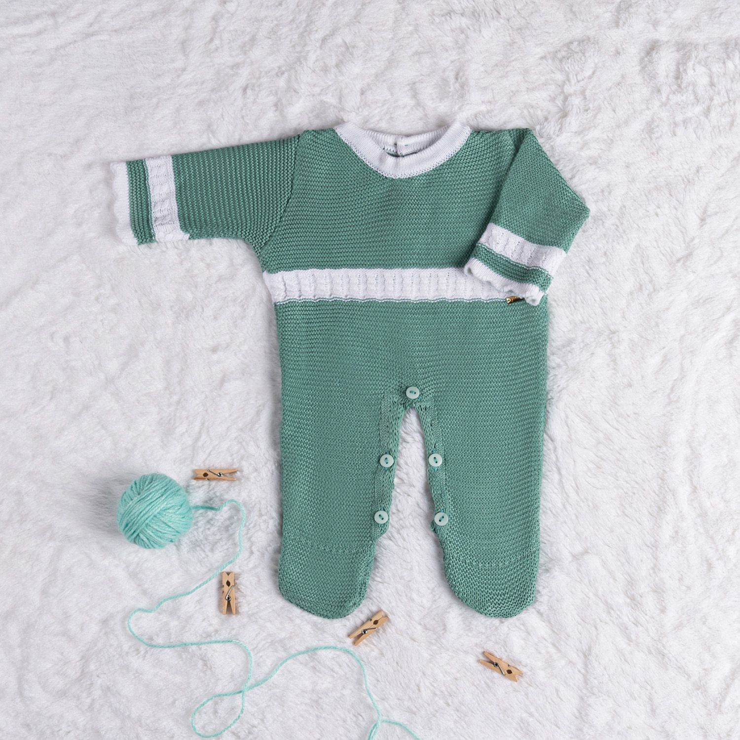 Saída Maternidade Tricot Macacão Azul Topázio 02 Peças