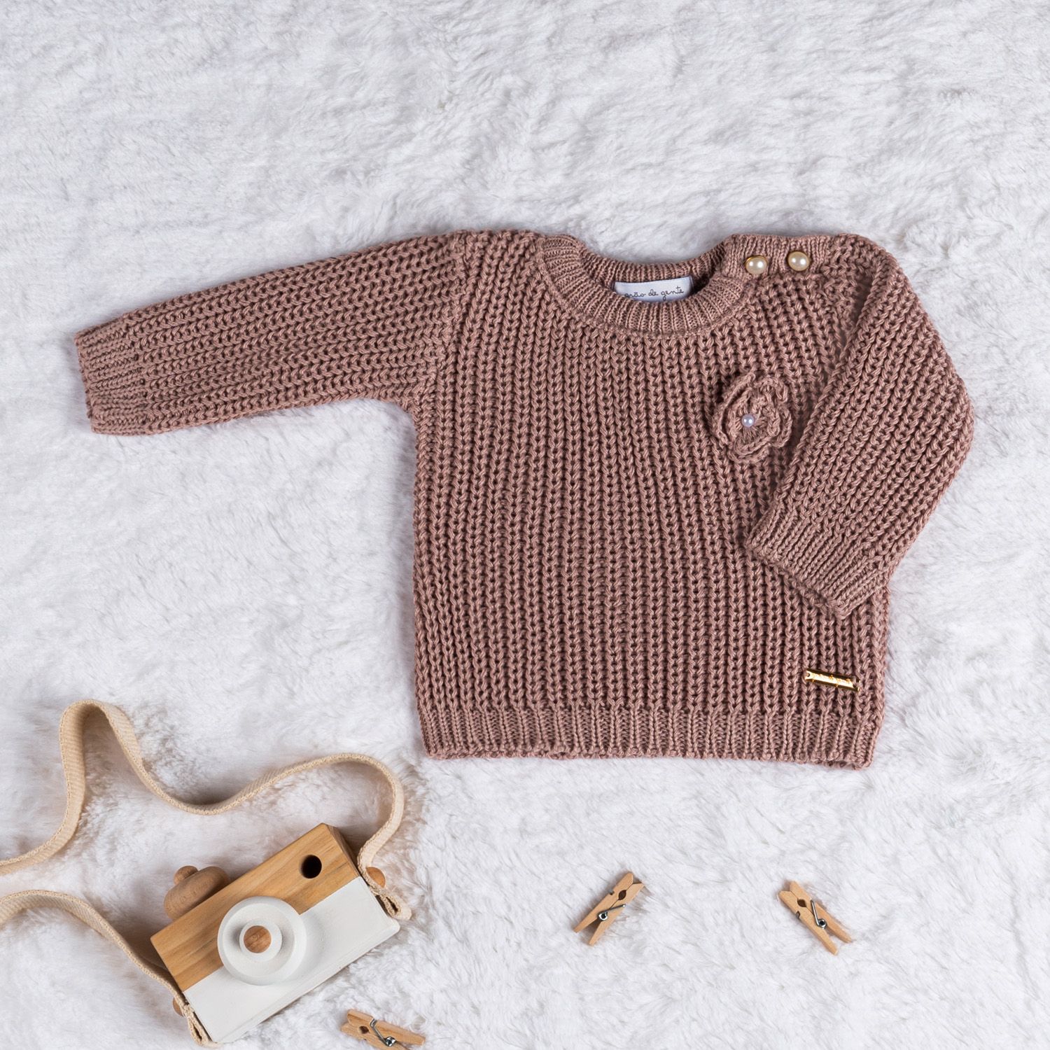 Saída Maternidade Tricot Menina Flor Rosa 02 peças